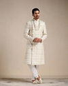 Manyavar Men Cream Medallion Patterned Angrakha Style Sherwani Set