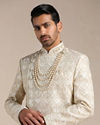 Manyavar Men Cream Medallion Patterned Angrakha Style Sherwani Set