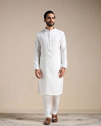 Manyavar Men Brilliant White Placket Detailed Kurta Set