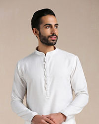 Manyavar Men Brilliant White Placket Detailed Kurta Set