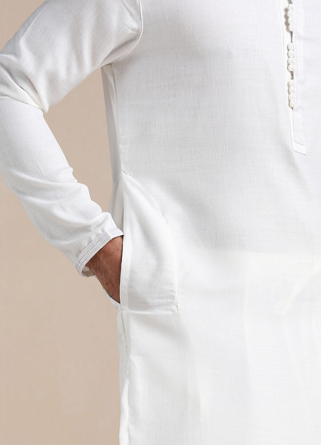 Manyavar Men Brilliant White Placket Detailed Kurta Set image number 2