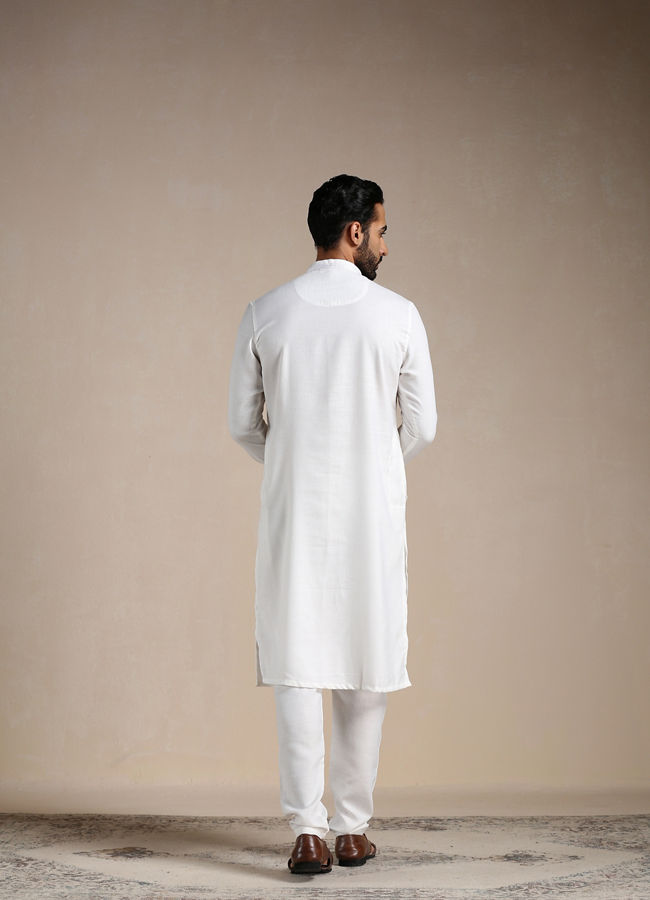 Manyavar Men Brilliant White Placket Detailed Kurta Set