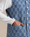 alt message - Manyavar Men Brilliant Blue Print Half Jacket image number 1