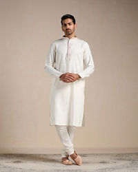 Manyavar Men Off white Contrast Placket Kurta Set