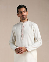 Manyavar Men Off white Contrast Placket Kurta Set