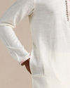 Manyavar Men Off white Contrast Placket Kurta Set image number 2