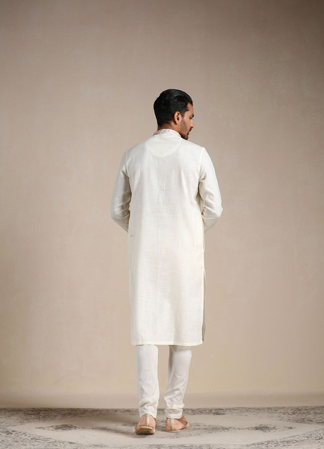 Manyavar Men Off white Contrast Placket Kurta Set