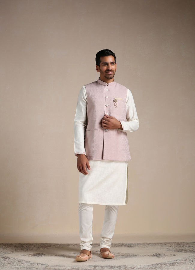 Manyavar Men Rose Shadow Pink Self Patterned Half Jacket