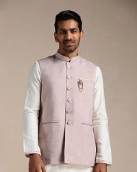 Manyavar Men Rose Shadow Pink Self Patterned Half Jacket