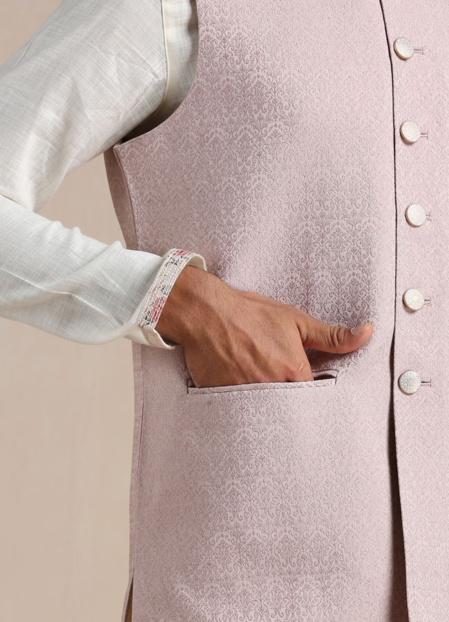 Manyavar Men Rose Shadow Pink Self Patterned Half Jacket