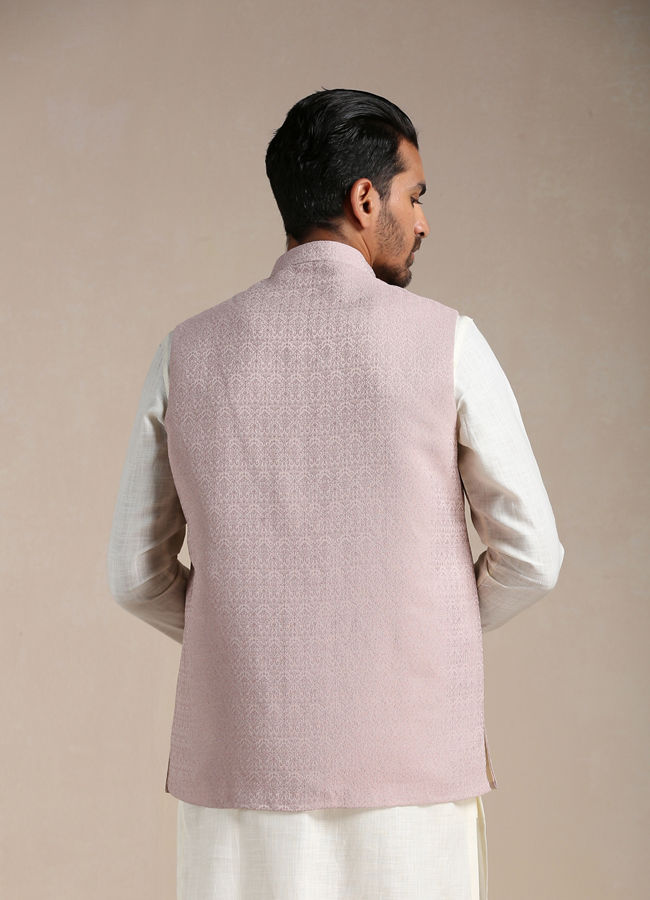 Manyavar Men Rose Shadow Pink Self Patterned Half Jacket