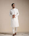 Manyavar Men Pearl White Self Patterned Kurta Set