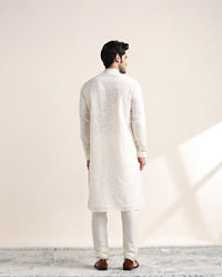 Twamev Men Cream White Chikankari Embroidered Kurta Set