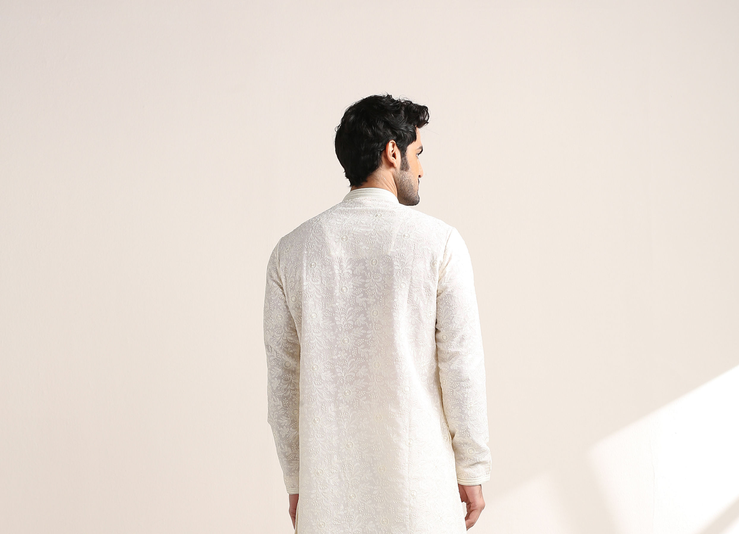 Twamev Men Cream White Chikankari Embroidered Kurta Set