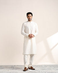 Twamev Men Cream White Chikankari Embroidered Kurta Set