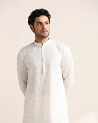 Twamev Men Cream White Chikankari Embroidered Kurta Set