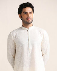 Twamev Men Cream White Chikankari Embroidered Kurta Set