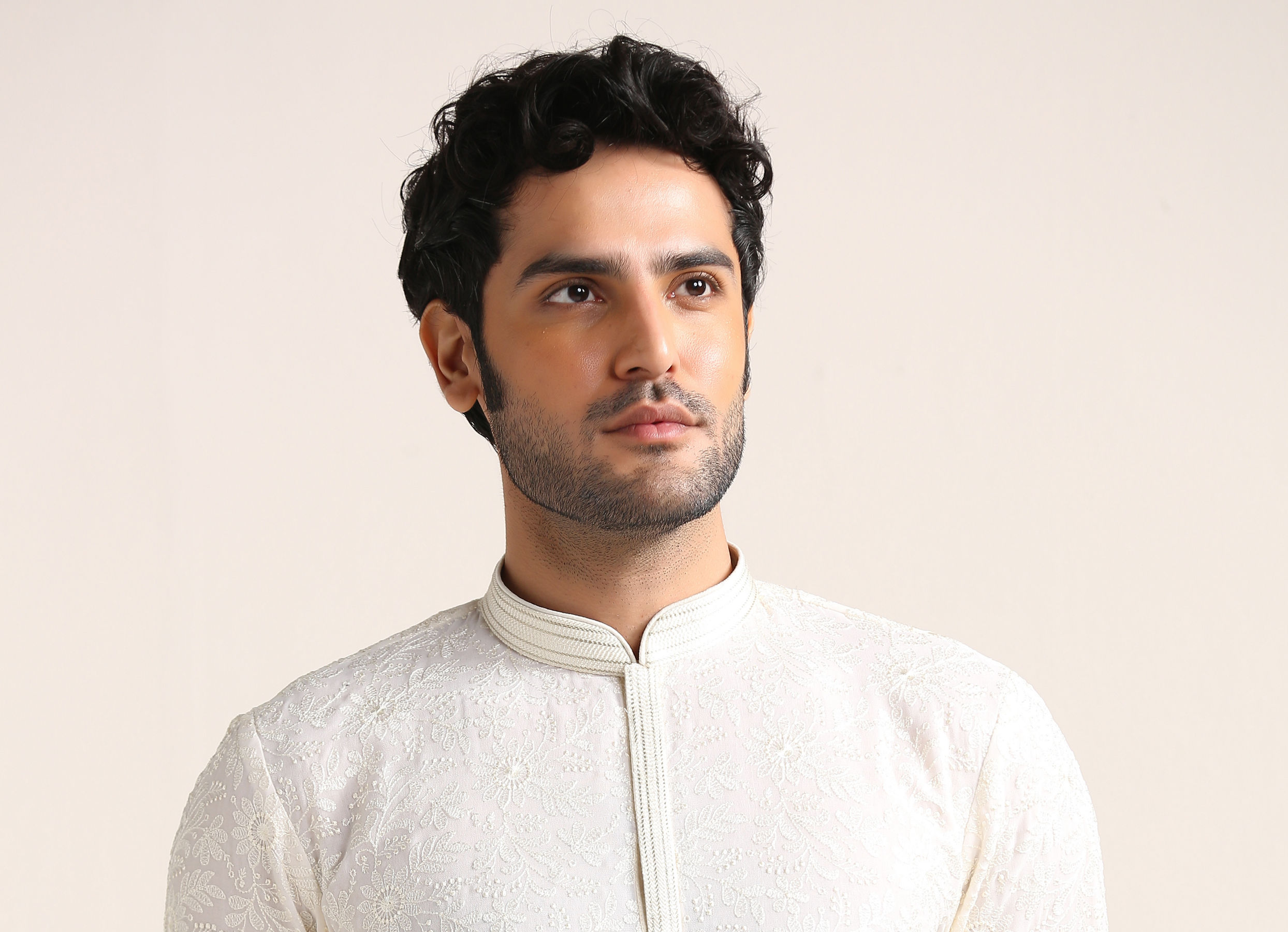 Twamev Men Cream White Chikankari Embroidered Kurta Set