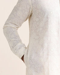 Twamev Men Cream White Chikankari Embroidered Kurta Set