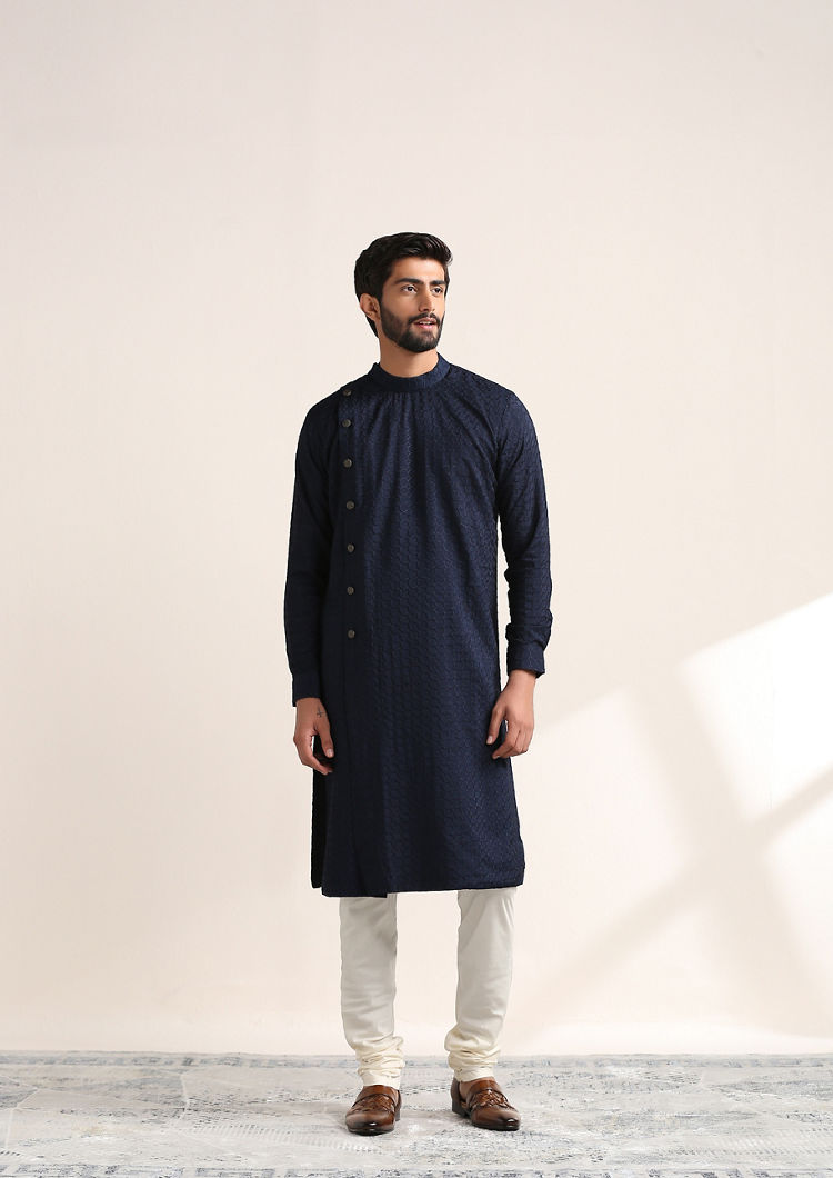 Twamev Men Fashionable Blue Kurta Set image number 2