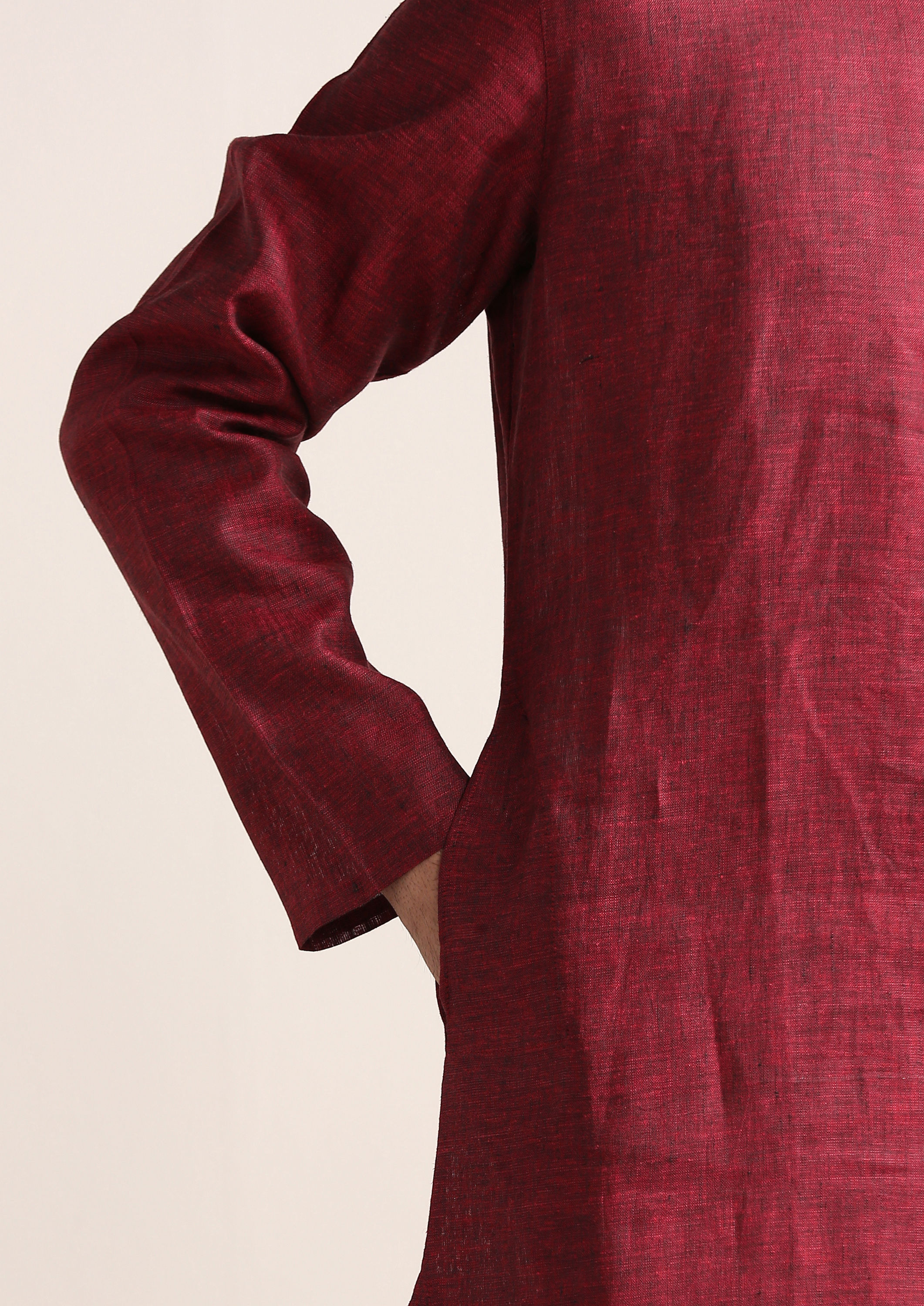 Twamev Men Chili Pepper Red Embroidered Placket Kurta Set