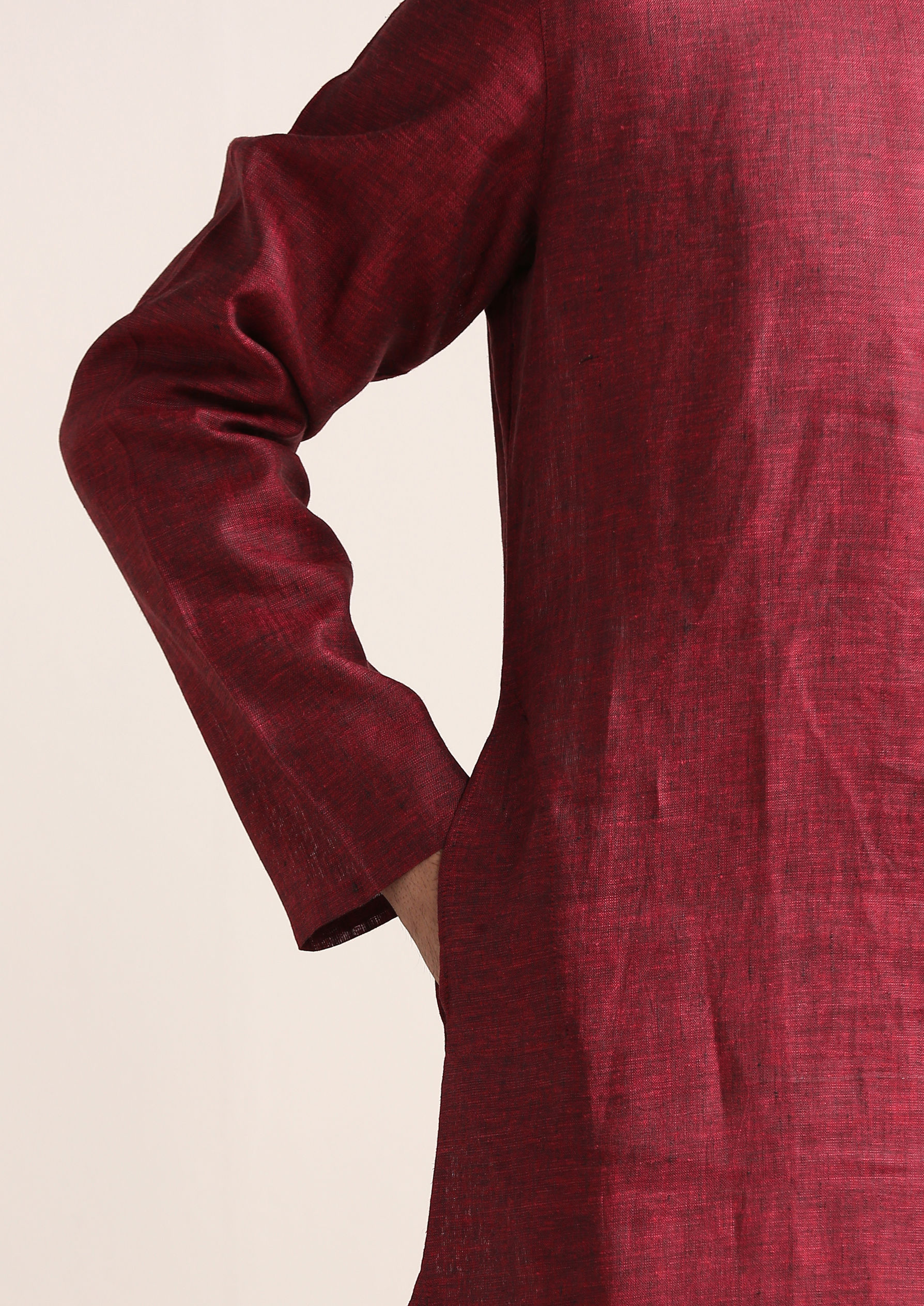 Twamev Men Chili Pepper Red Embroidered Placket Kurta Set