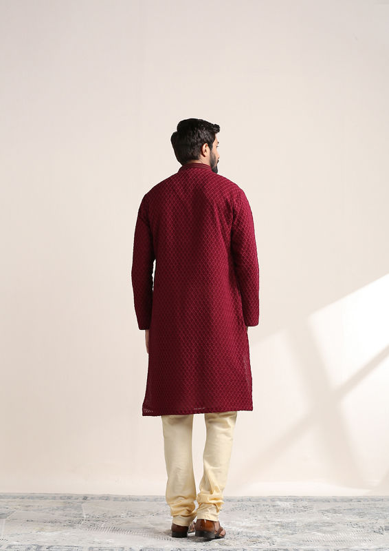 Twamev Men Minimalist Maroon Kurta Set