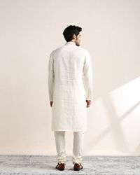 Twamev Men Soft Cream Embroidered Placket Kurta Set