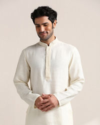 Twamev Men Soft Cream Embroidered Placket Kurta Set
