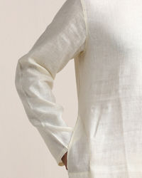 Twamev Men Soft Cream Embroidered Placket Kurta Set