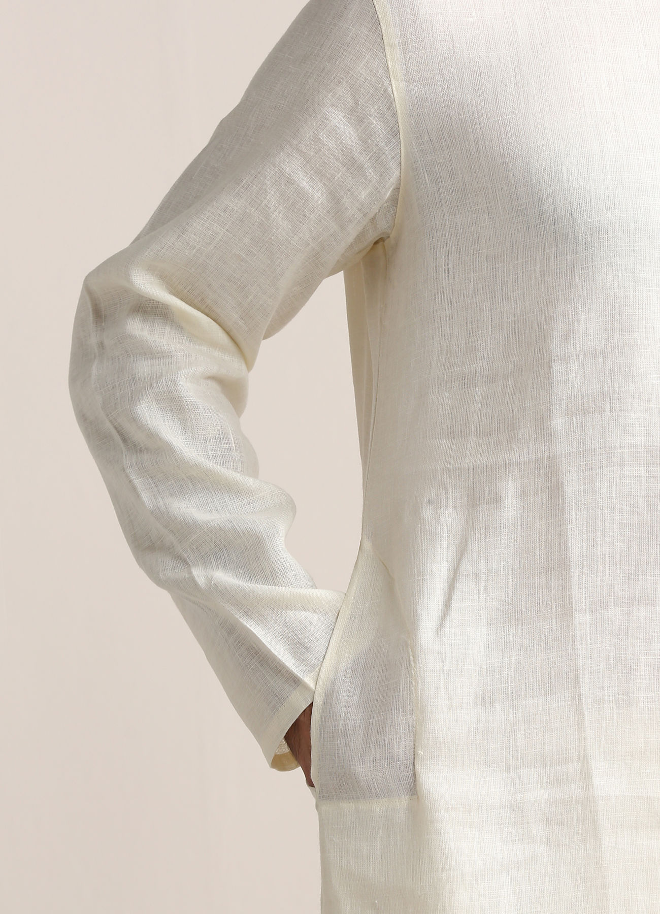 Twamev Men Soft Cream Embroidered Placket Kurta Set