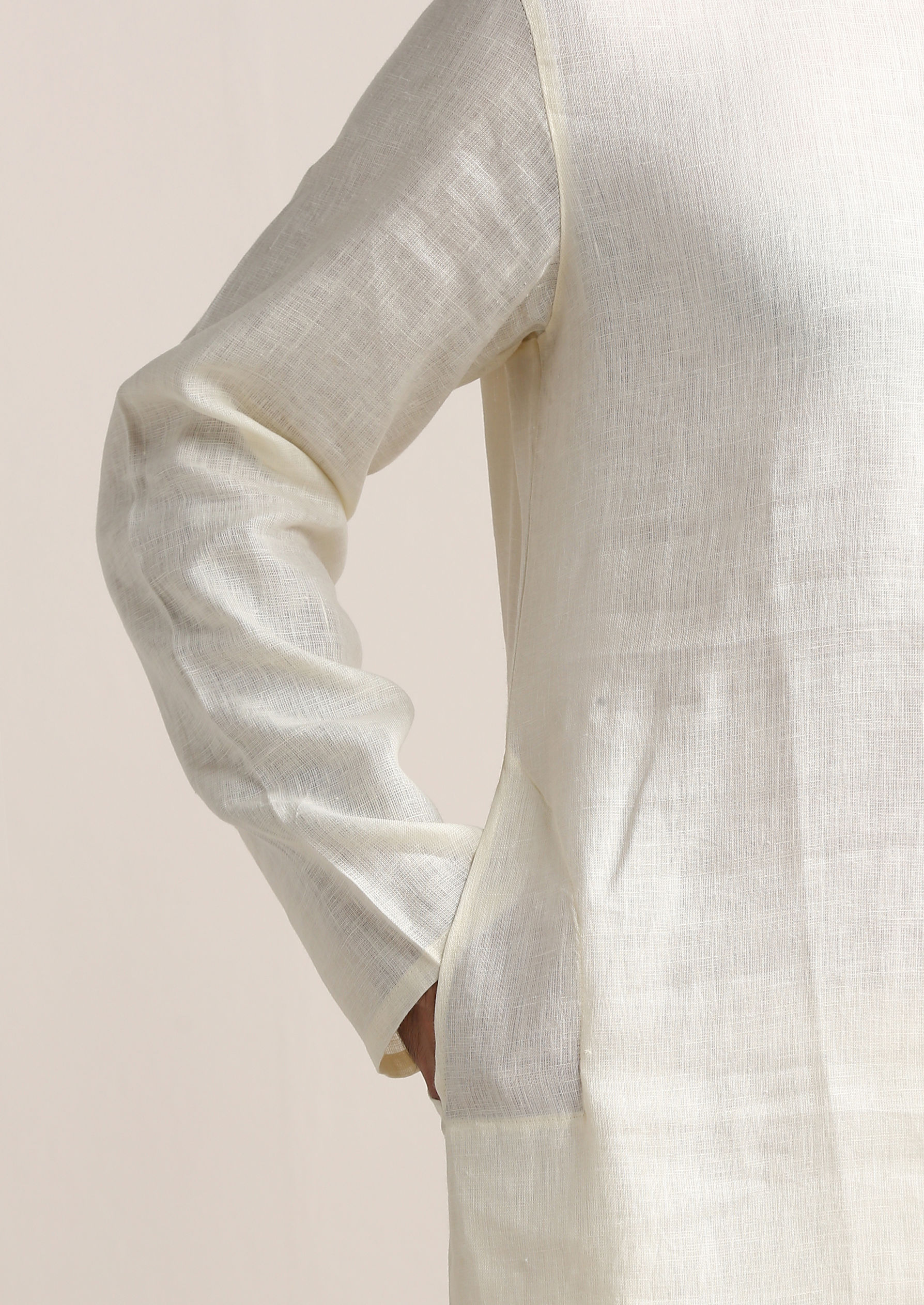 Twamev Men Soft Cream Embroidered Placket Kurta Set