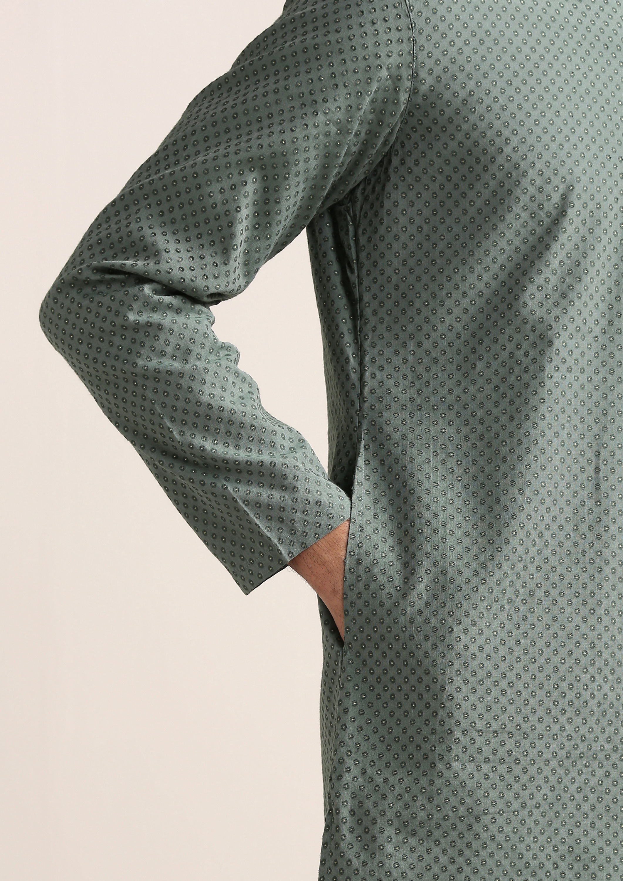 Twamev Men Gossamer Green Jacquard Patterned Kurta Set