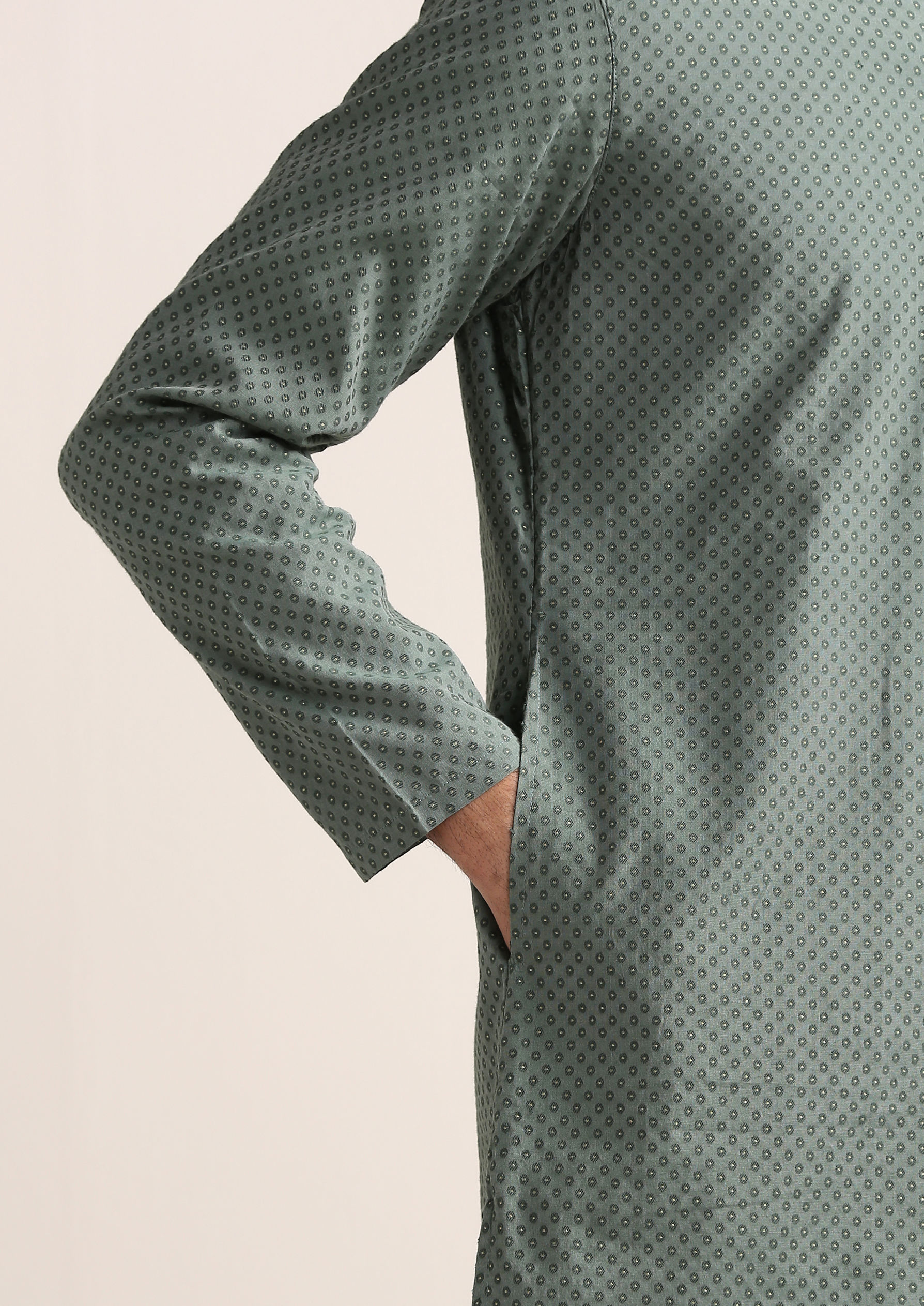 Twamev Men Gossamer Green Jacquard Patterned Kurta Set