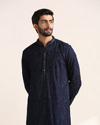 Twamev Men Midnight Blue Self Patterned Kurta Set