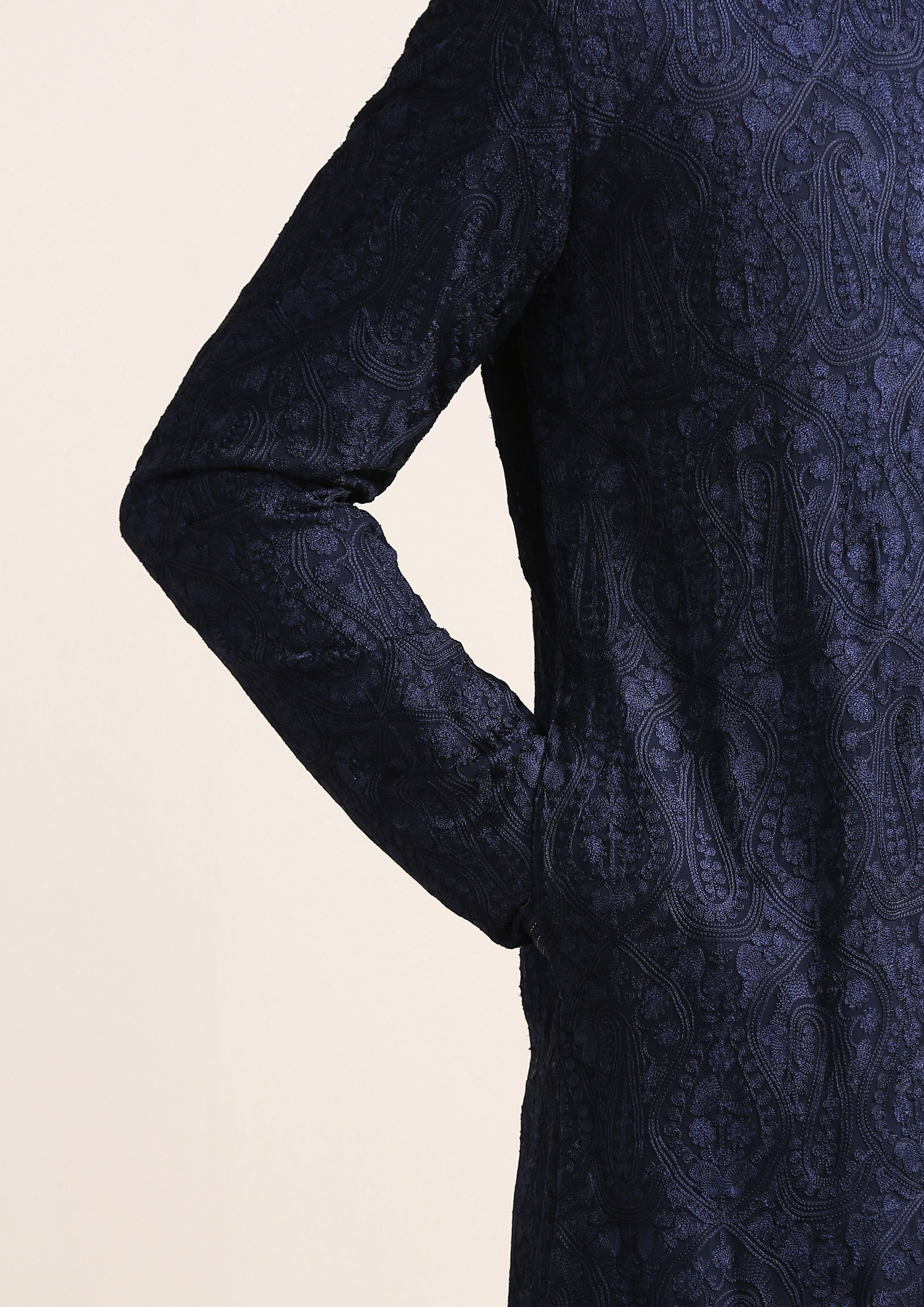 Twamev Men Midnight Blue Self Patterned Kurta Set