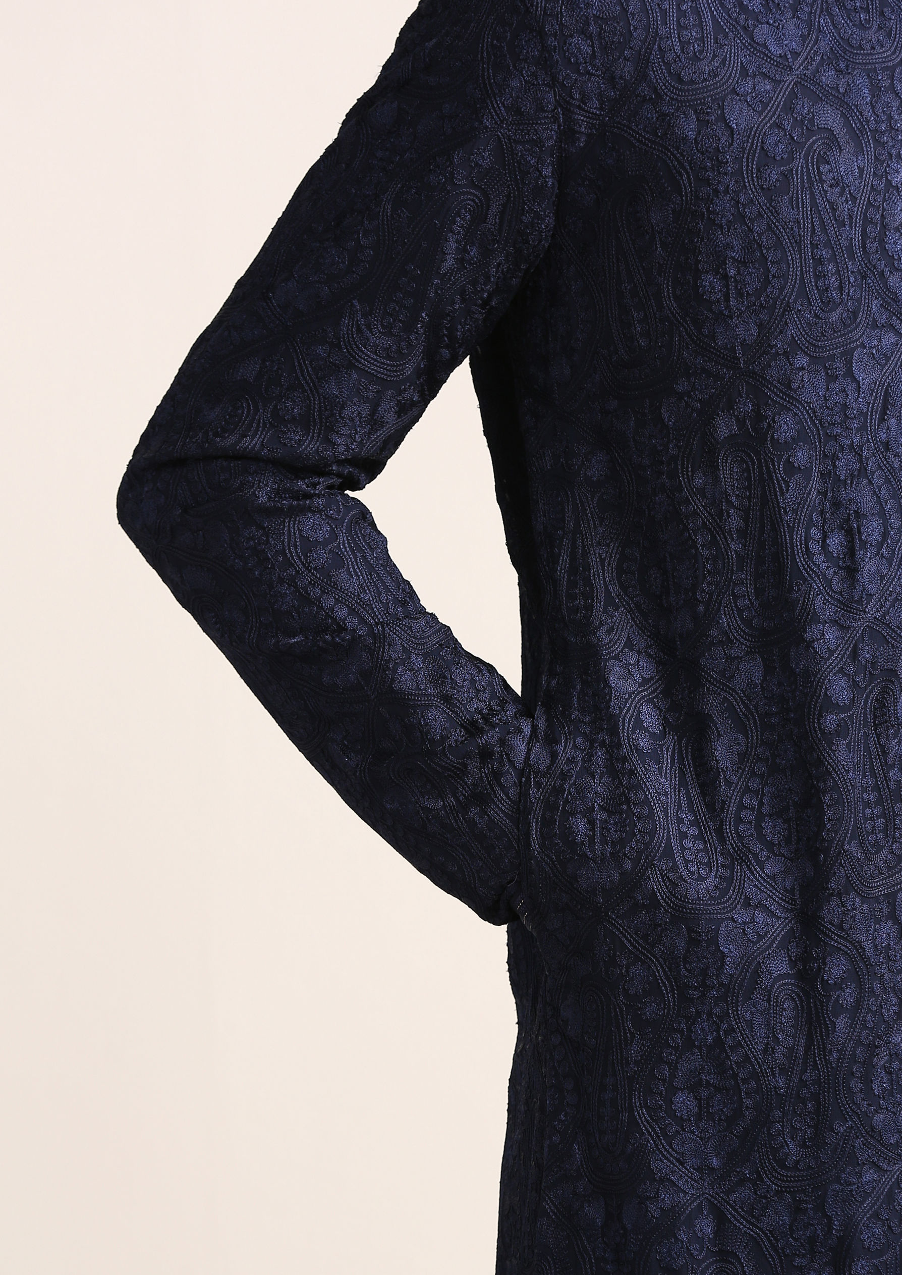 Twamev Men Midnight Blue Self Patterned Kurta Set