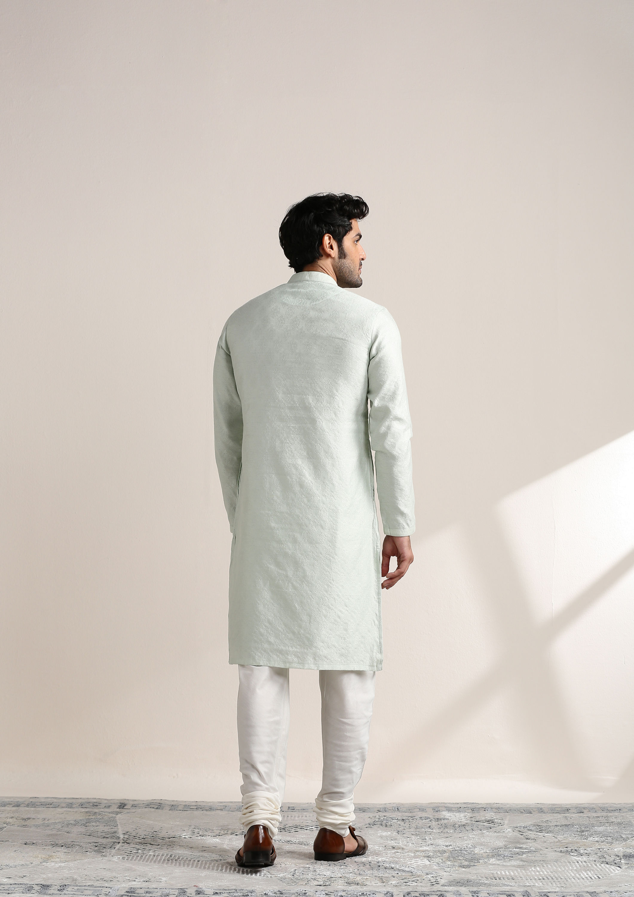 Twamev Men Delicate Blue Jacquard Patterned Kurta Set