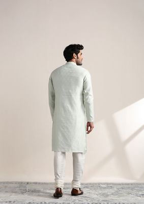 alt message - Twamev Men Delicate Blue Jacquard Patterned Kurta Set image number 4