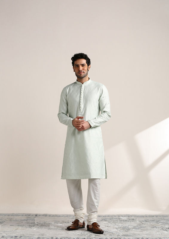 Twamev Men Delicate Blue Jacquard Patterned Kurta Set