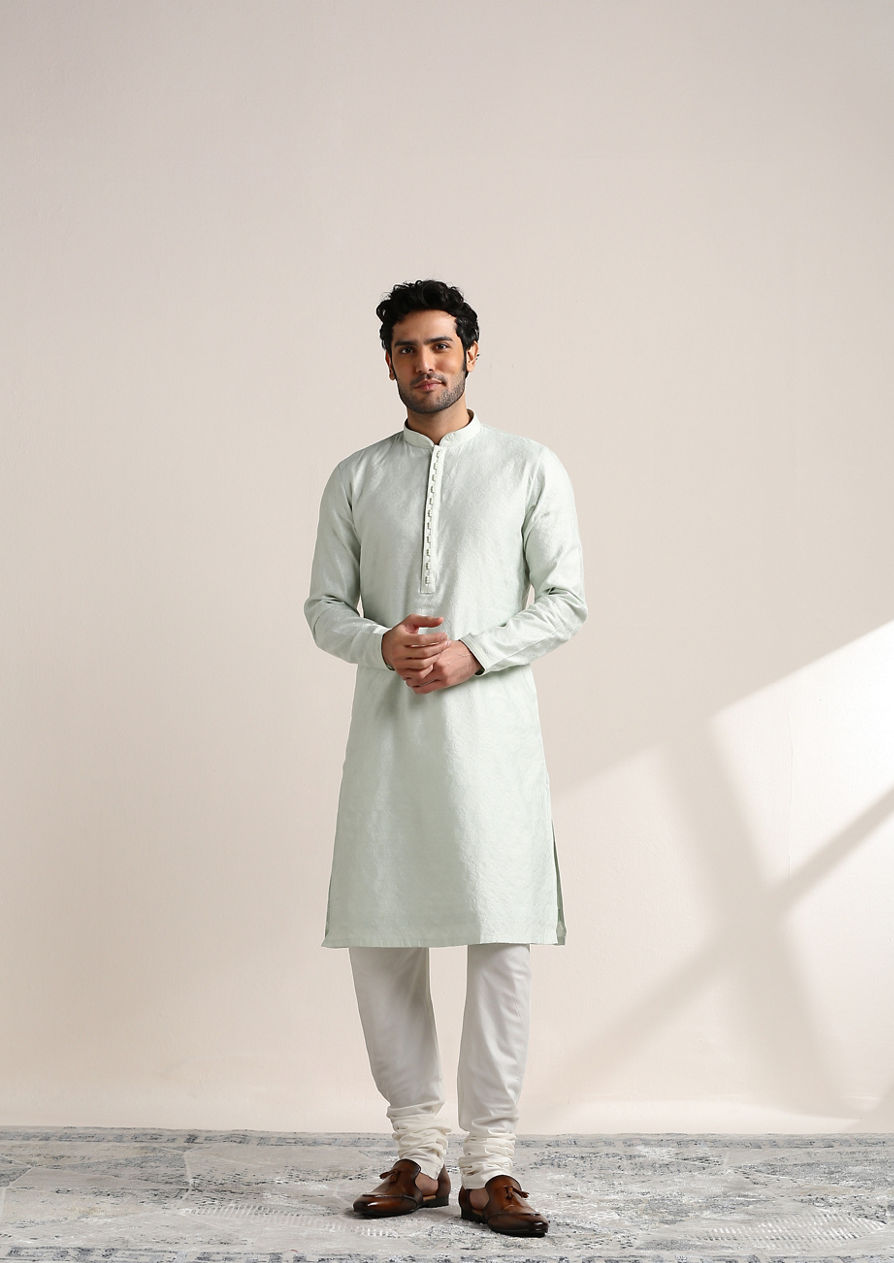 alt message - Twamev Men Delicate Blue Jacquard Patterned Kurta Set image number 2