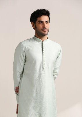 alt message - Twamev Men Delicate Blue Jacquard Patterned Kurta Set image number 0