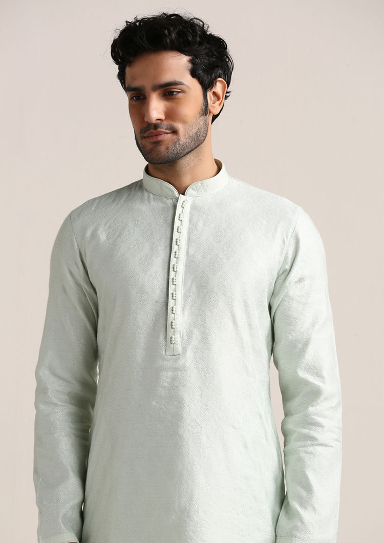 Twamev Men Delicate Blue Jacquard Patterned Kurta Set