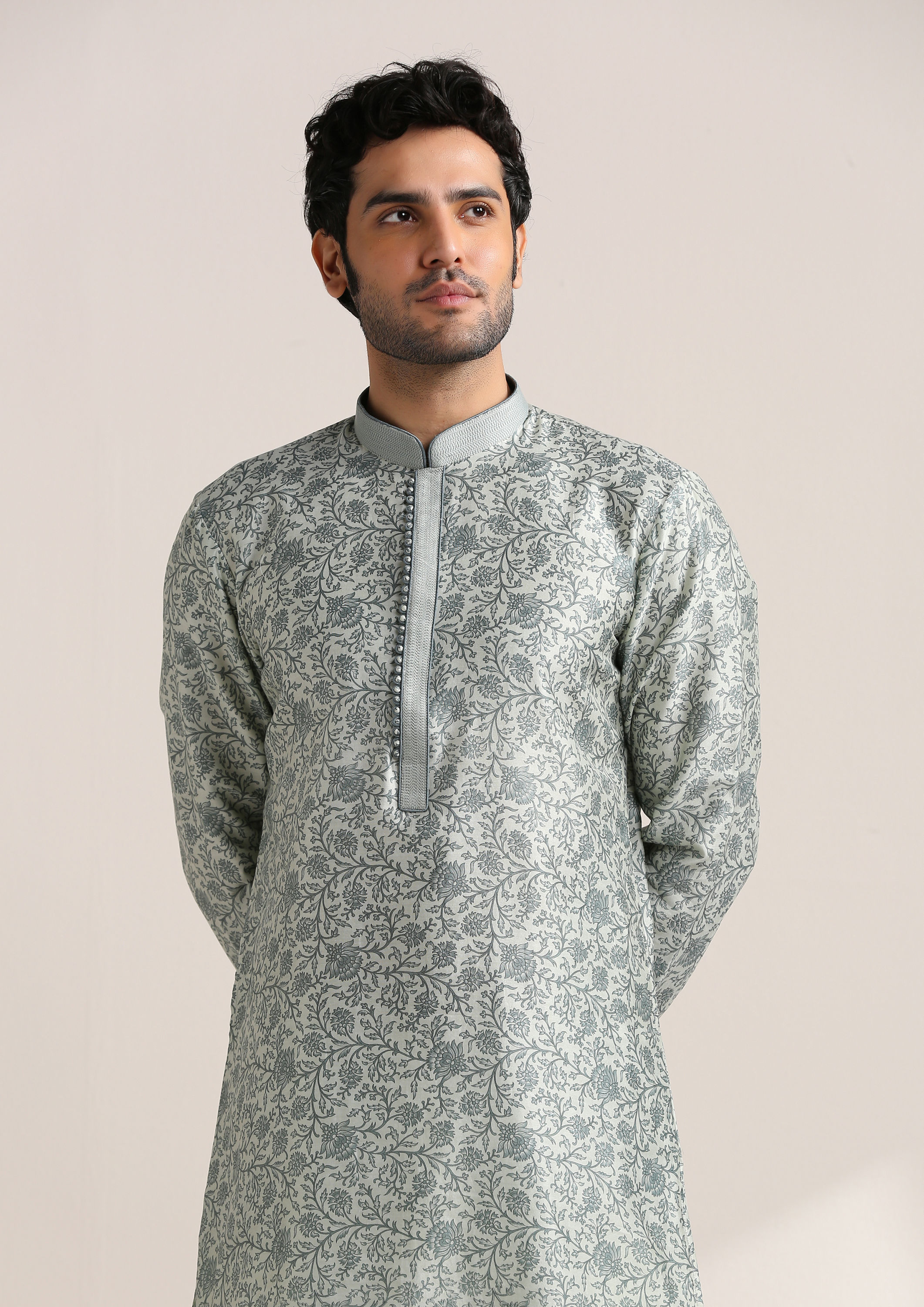 Twamev Men Pearl River Grey Printed Kurta Set