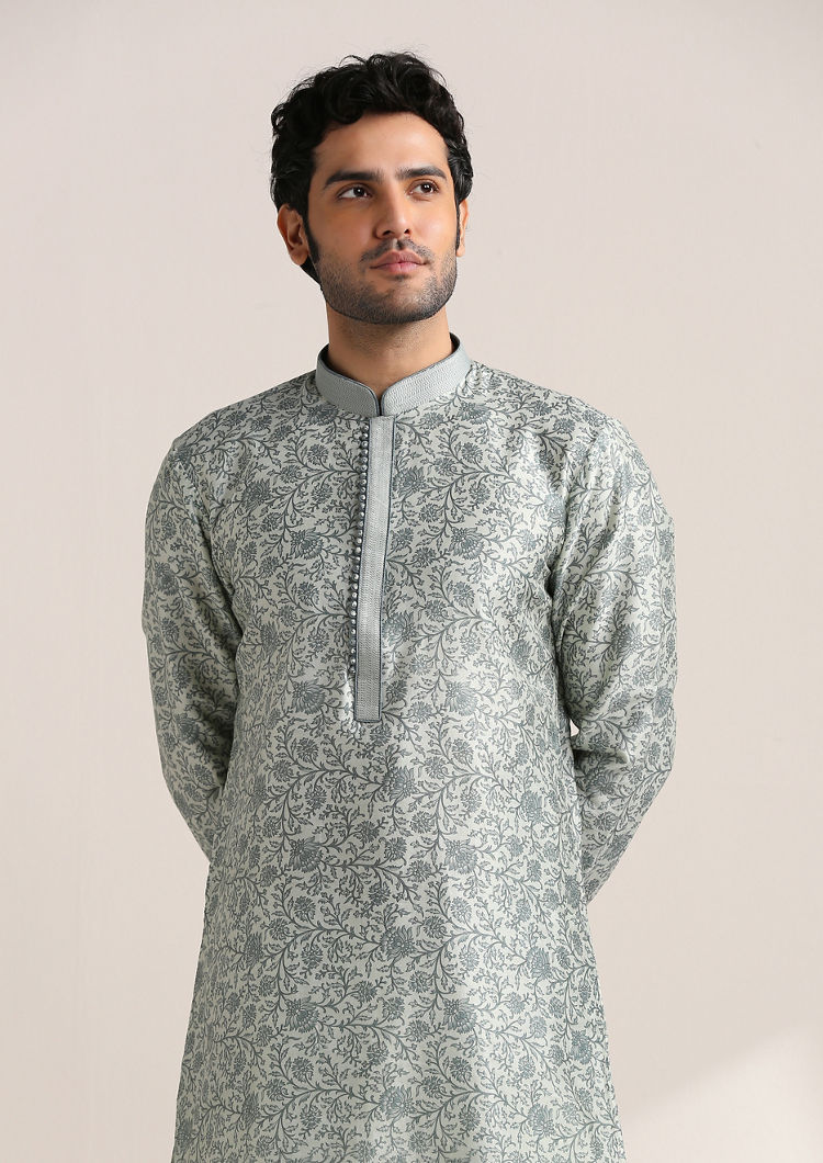 Twamev Men Pearl River Grey Printed Kurta Set