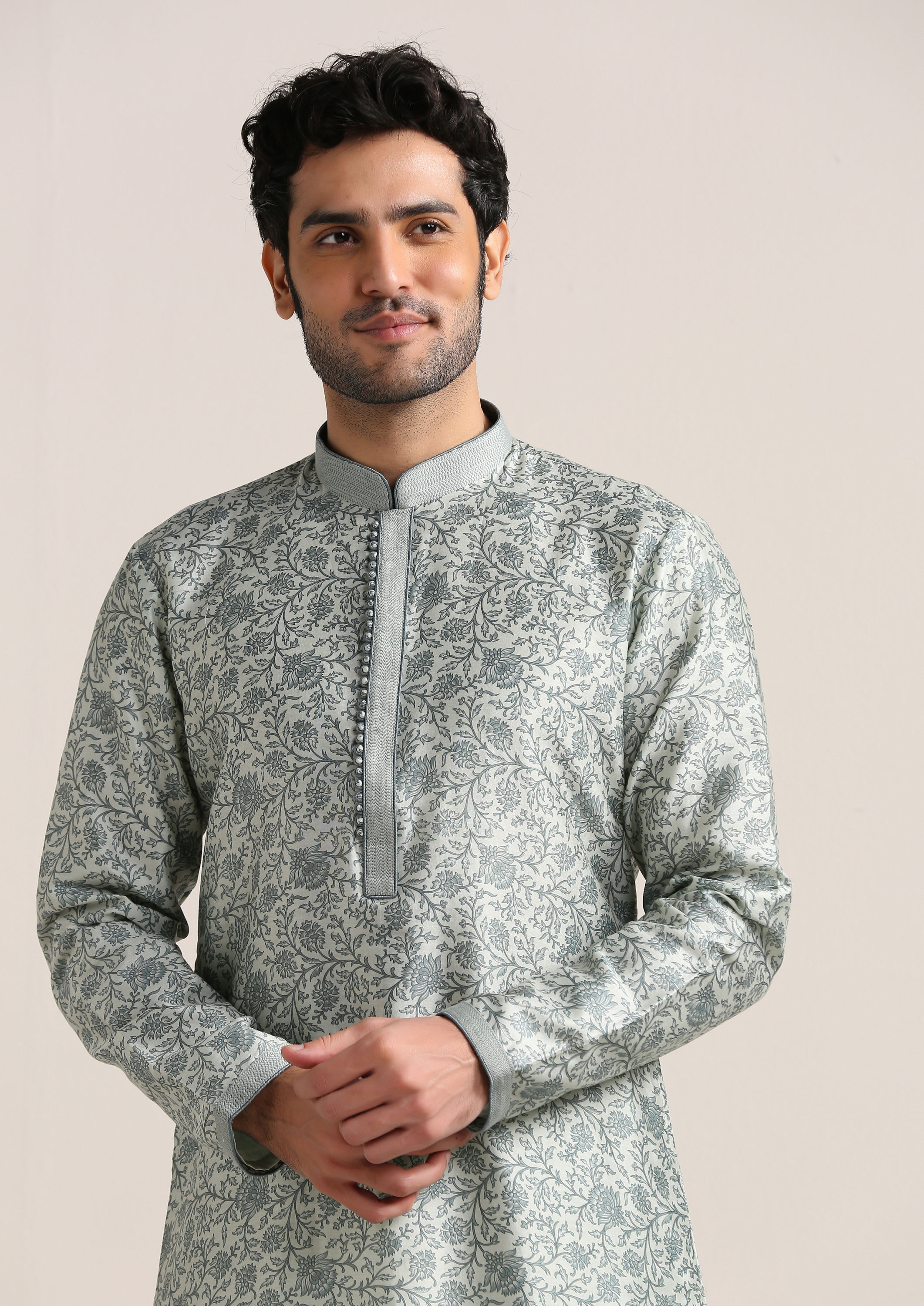 Twamev Men Pearl River Grey Printed Kurta Set