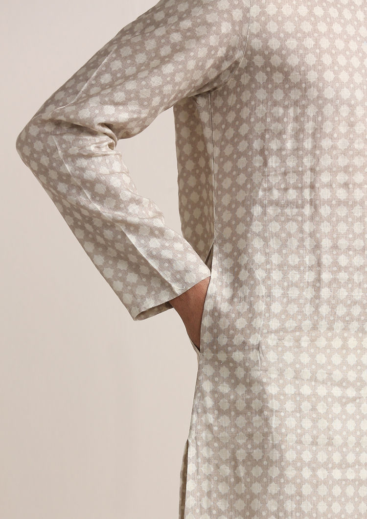 Twamev Men Sand Beige Printed Kurta Set