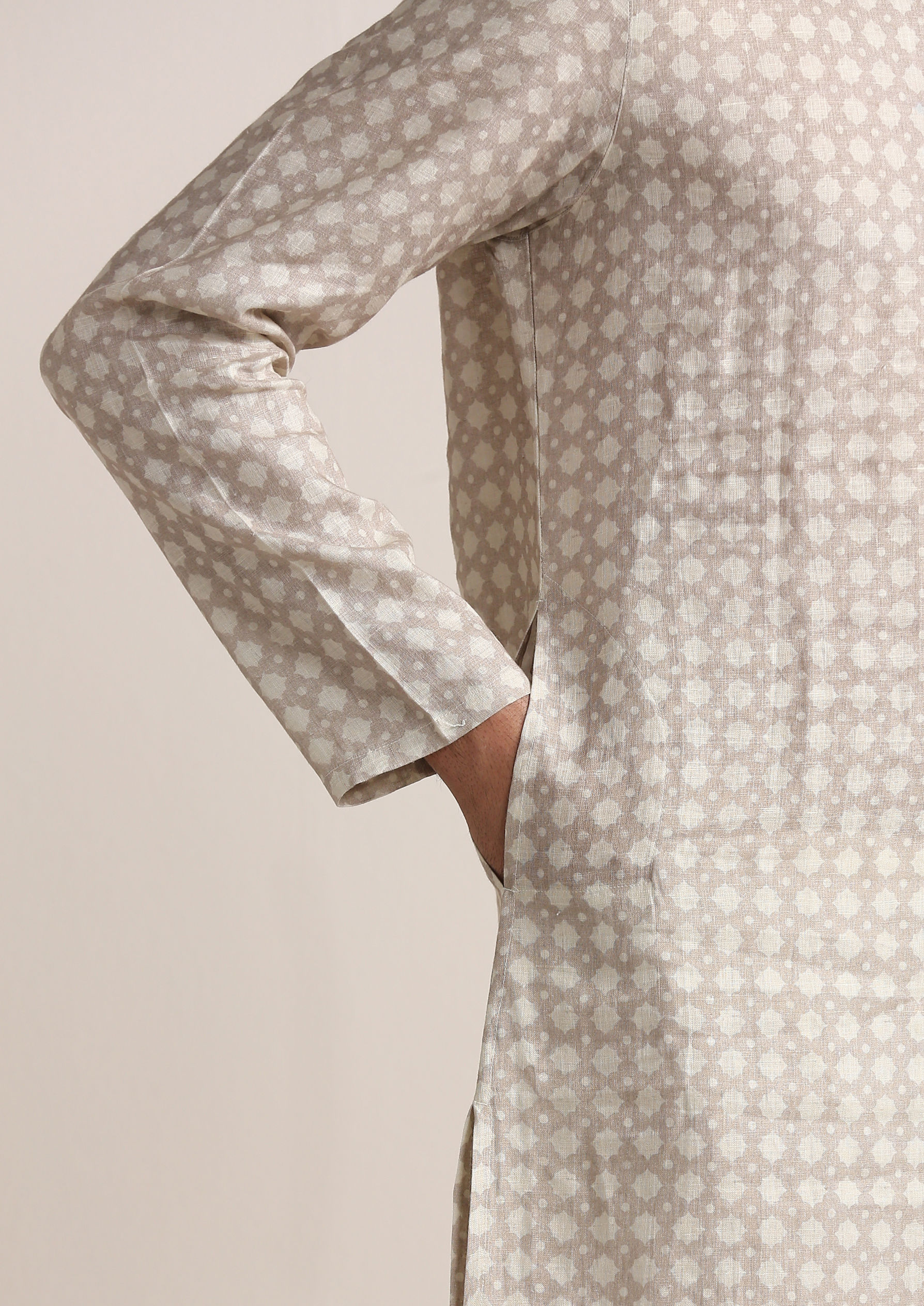 Twamev Men Sand Beige Printed Kurta Set