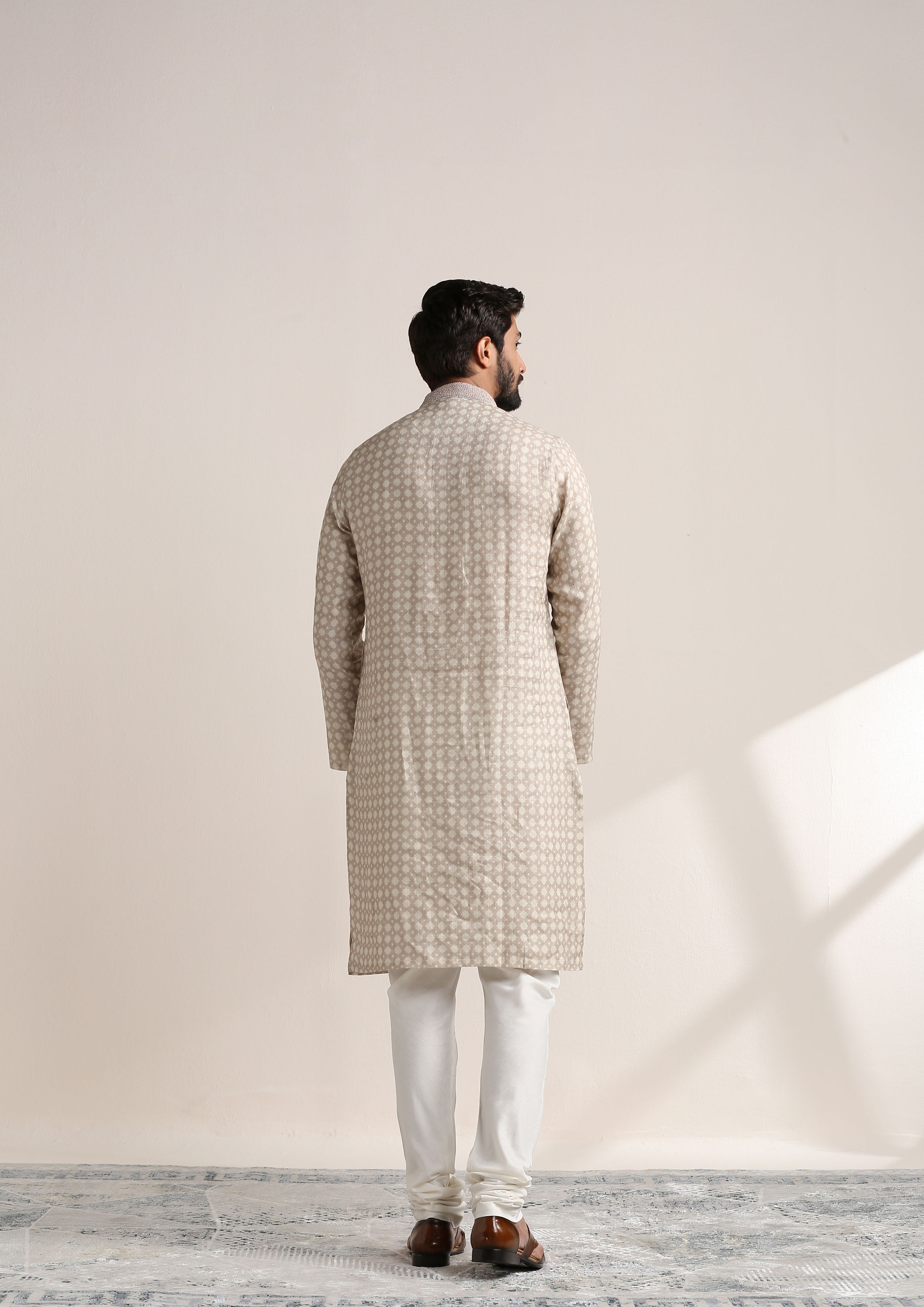 Twamev Men Sand Beige Printed Kurta Set