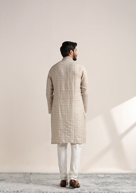 Twamev Men Sand Beige Printed Kurta Set